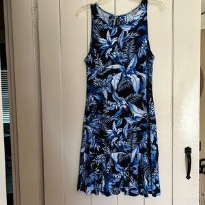 Tommy Bahama blue/black floral dress.